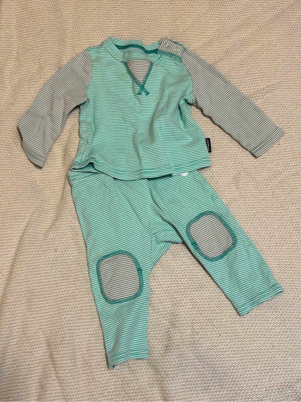 Patagonia 3-6mo Mint Green and Gray Striped Baby Set